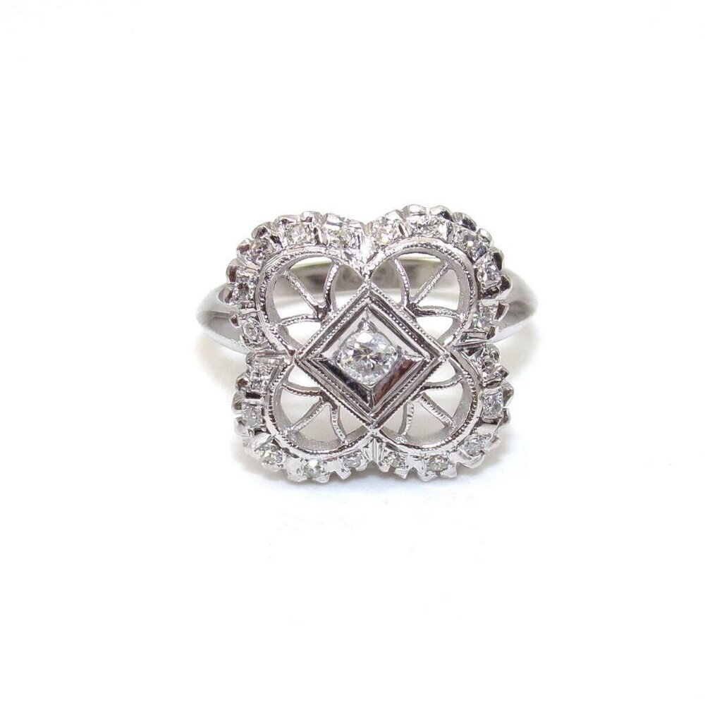 14K White Gold Natural Diamond Ring Size 6.5
